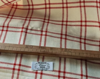 Vintage French Red Off-White Unused Reversible Cotton Yardage 23 1/2" wide x 55 1/2" long - 59.5 x 141 cm