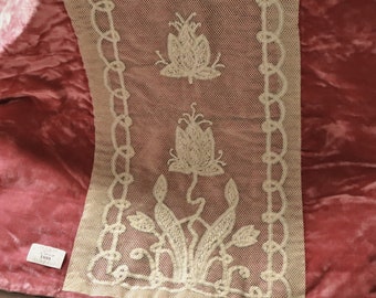 LACE PANEL on VELVET Antique 1900's French Hand Crafted 38 1/2" x 51" - 95.5 x 129.5 cm