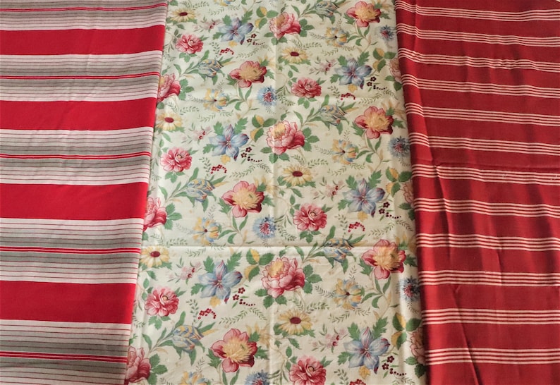 Bundle 3 Antique Vintage French Floral and Ticking Pieces 4 Projects