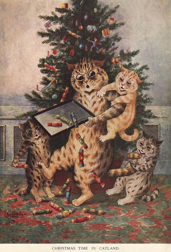 Victorian Christmas - Louis Wain Cats Greeting Card for Sale by