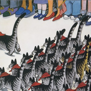 Kliban Cats Vintage Original Print Cats Pied Piper of Cats in Parade Color D