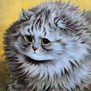 Louis Wain Cute Gray Cat First Cat Illustrator Giclee Funny Cat Cute Cat Illustration Print Reproduction Cat Lover Gift Cat Art Fun