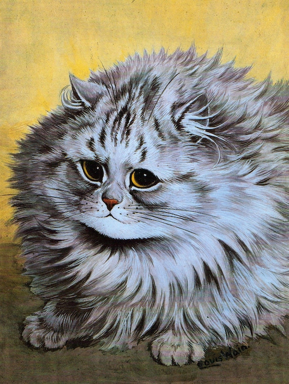 ルイス・ウェイン作 猫のアートプリント | ふわふわグレーの猫の