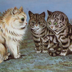 Louis Wain Cats Outdoors  Room First Cat Illustrator Giclee Funny Cat Cute Cat Illustration Print Reproduction Cat Lover Gift Cat Art Fun