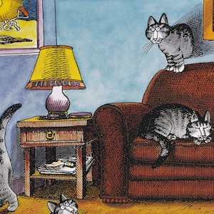 Kliban Cats Vintage Original Print Cat Walking Thru Walls Large Color D