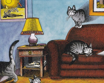 Kliban Cats ヴィンテージ オリジナルプリント 壁を歩く猫 ラージ