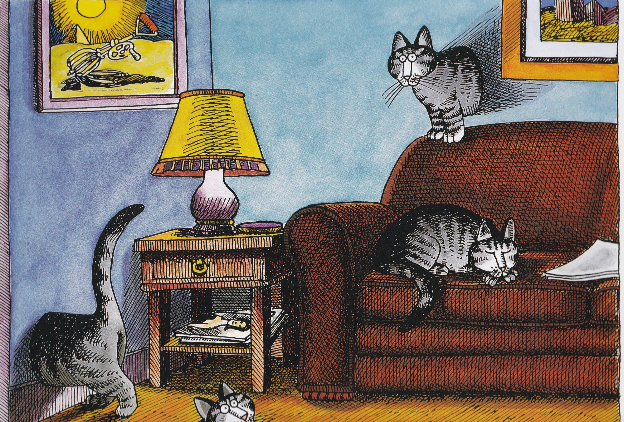 Kliban Cats Vintage Original Print Cat Walking Thru Walls Large