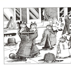 Kliban Cats Vintage Original Print Cats Walking In Pant Silts Hat 35