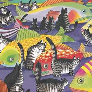 Kliban Cats Vintage Oryginalny nadruk Koty sprawdzające ryby Duży kolor D