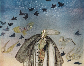 Kay Nielsen Art Nouveau Print: Majestic King, Black Birds, 1914 Reproduction