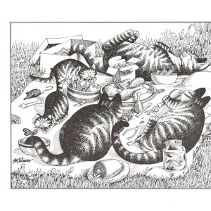 Kliban Cats Vintage Original Print Cats Enjoying A Picnic 12