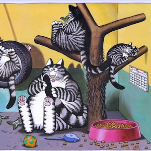 Kliban Cats Vintage Original Print Silly Cats Playing and Swinging Larger Color