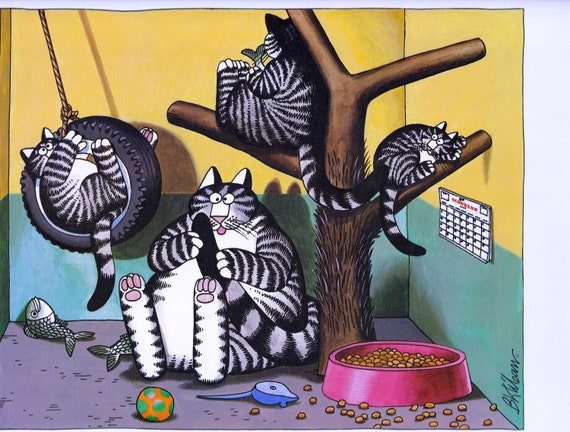 Kliban Cats Vintage Original Print Silly Cats Playing and Swinging