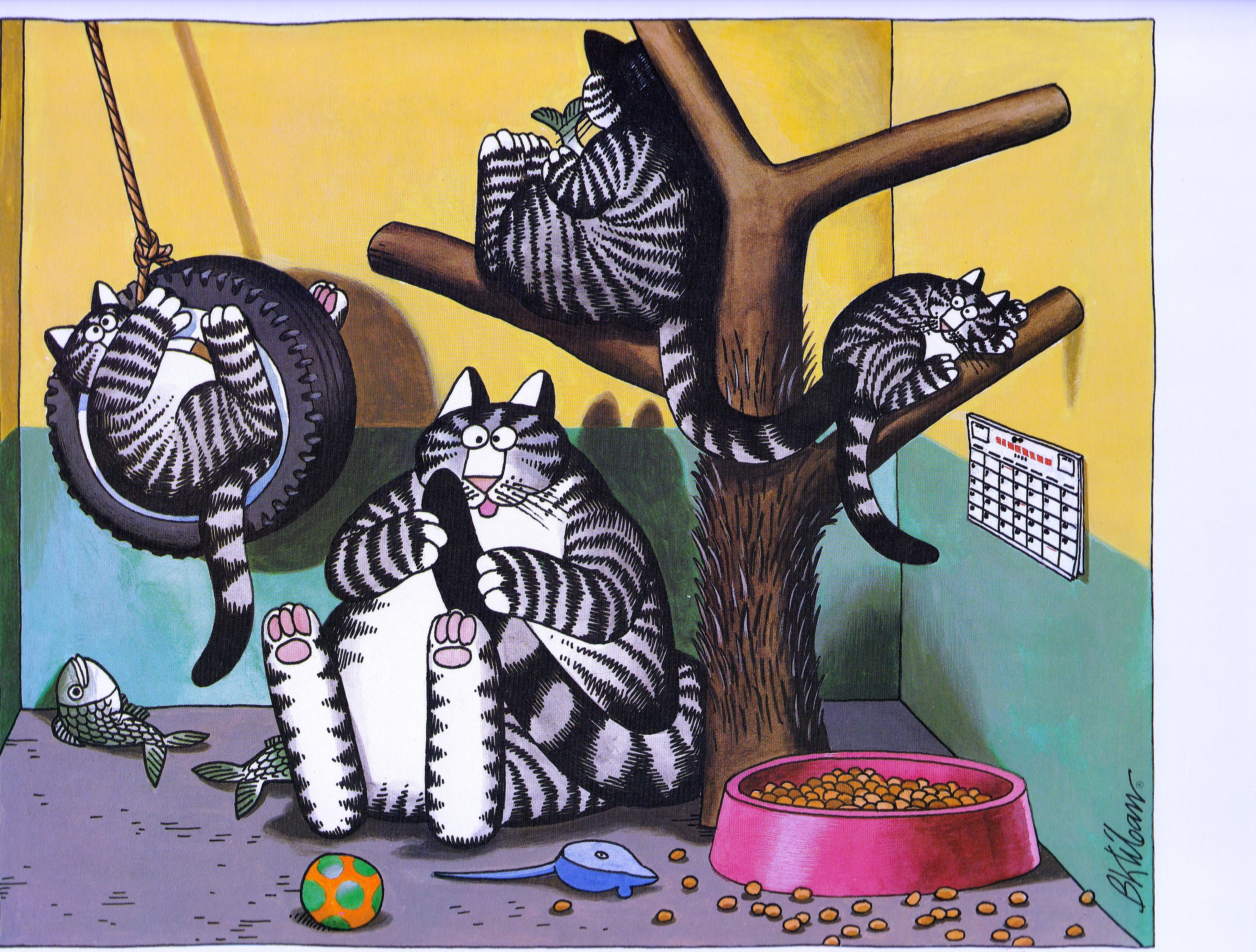 Kliban Cats Vintage Original Print Silly Cats Playing and Swinging