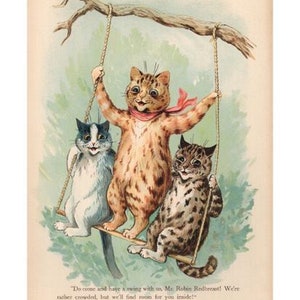 Louis Wain Cats Tree Swing First Cat Illustrator Giclee Funny Cat Cute Cat Illustratie Print Reproductie Cat Lover Gift Cat Art Fun
