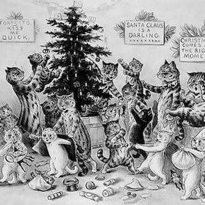 Louis Wain Cats Christmas First Cat Illustrator Giclee Funny Cat Cute Cat Illustration Print Reproduction Cat Lover Gift Cat Art Fun