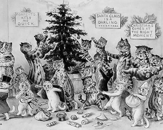 Louis Wain Cats Christmas First Cat Illustrator Giclee Funny Cat Cute Cat  Illustration Print Reproduction Cat Lover Gift Cat Art Fun