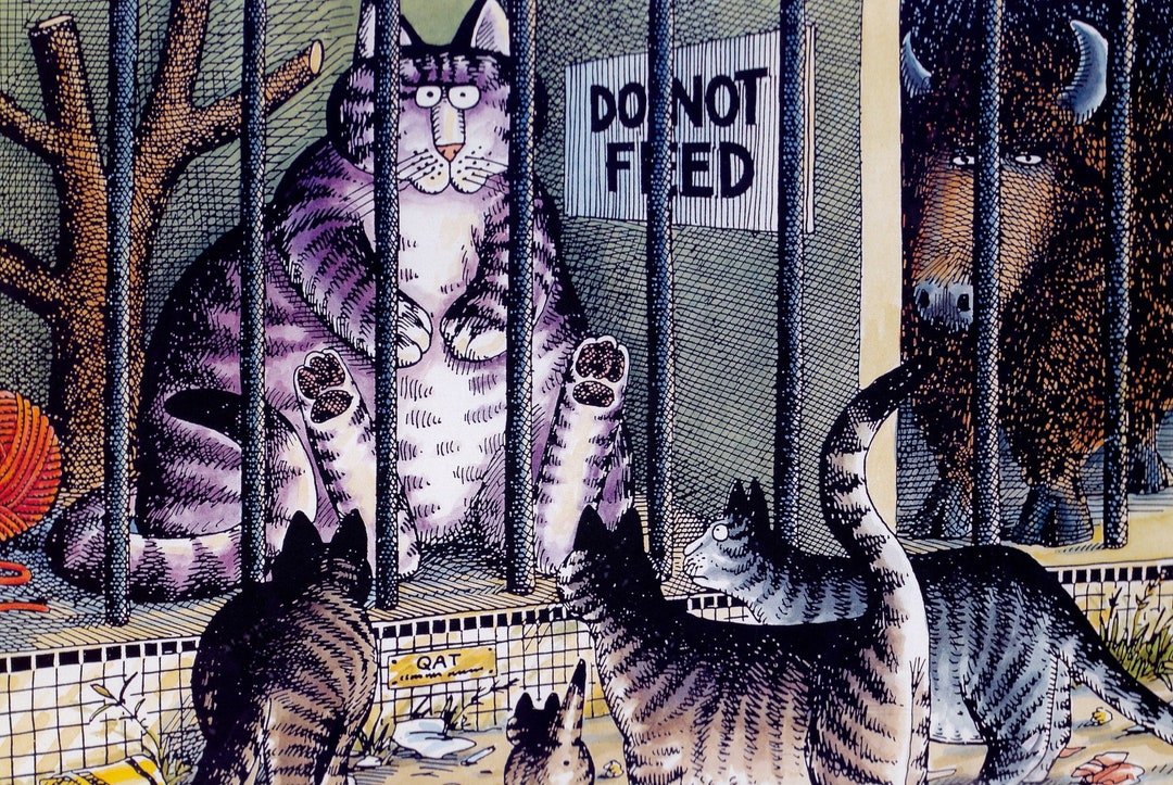 Kliban Cats Vintage Print: Silly Cat in Zoo, Large Color