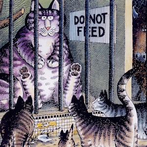 Kliban Cats Vintage Print: Silly Cat in Zoo, Large Color Lithograph