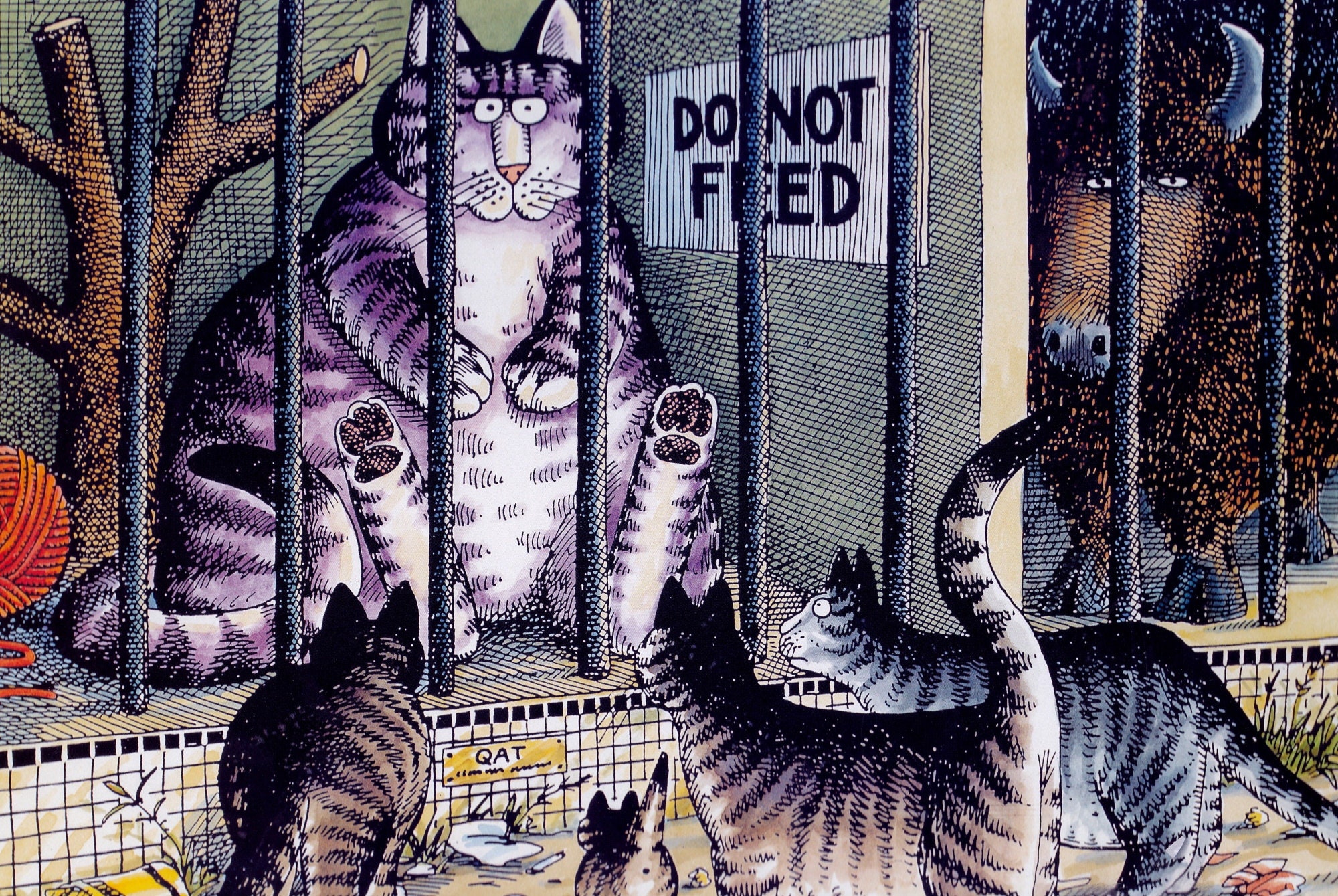 Kliban Cats Vintage Print: Silly Cat in Zoo, Large Color