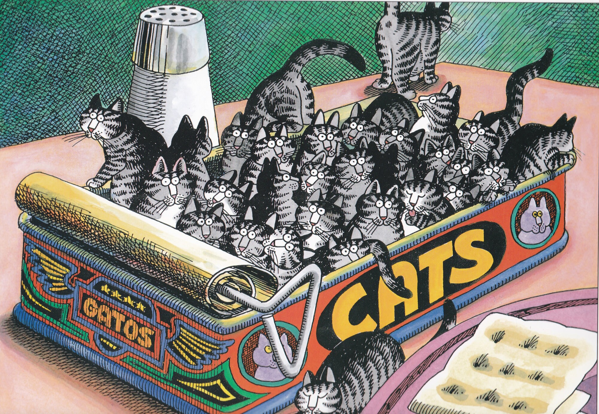 Kliban Cats Vintage Original Print Cats in Sardine Can Party Large Color D