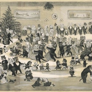 Louis Wain Cats Christmas Dance  First Cat Illustrator Giclee Funny Cat Cute Cat Illustration Print Reproduction Cat Lover Gift Cat Art Fun