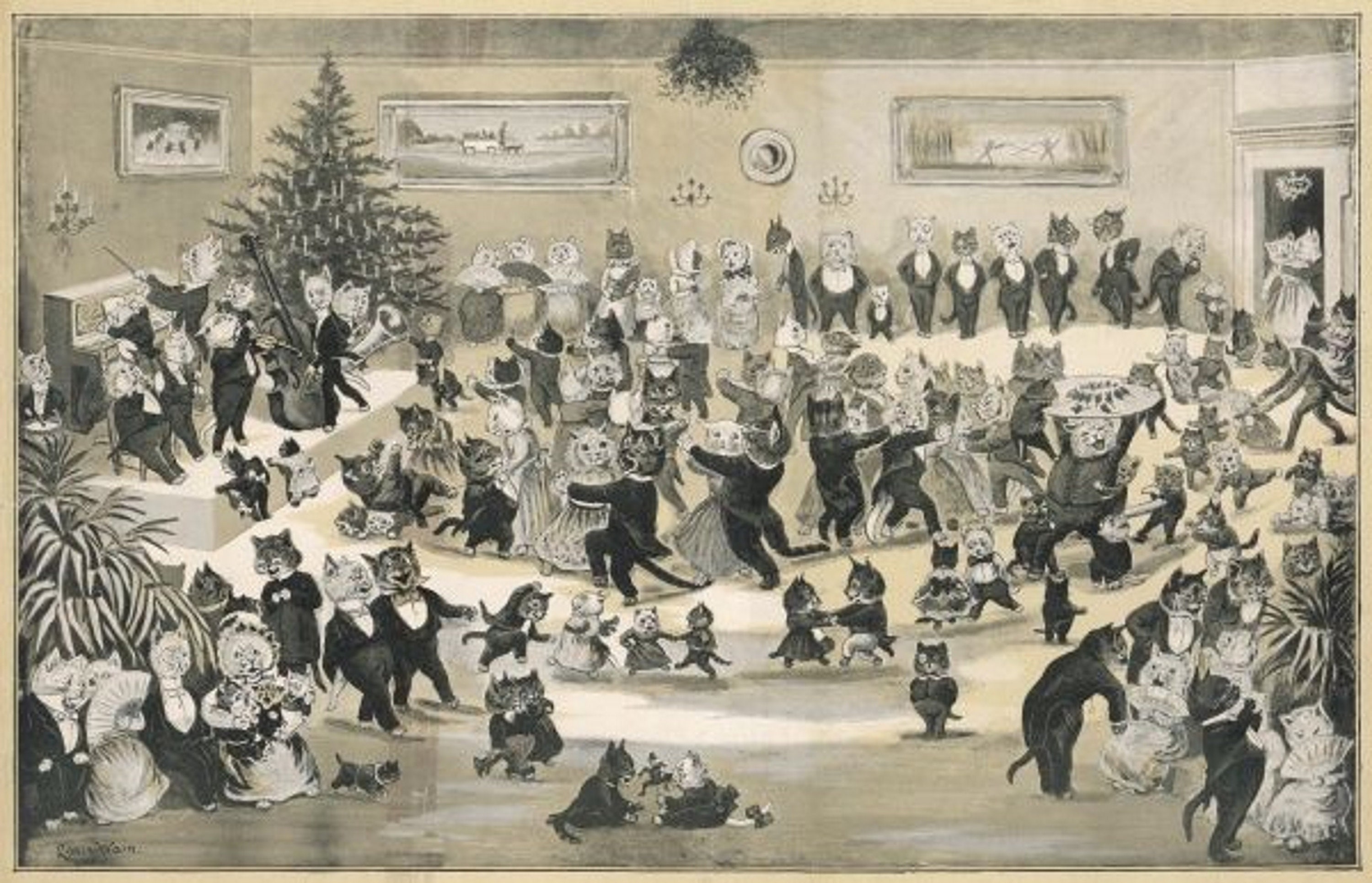 Louis Wain Cats Christmas Dance First Cat Illustrator Giclee Funny Cat Cute  Cat Illustration Print Reproduction Cat Lover Gift Cat Art Fun