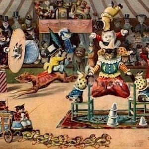 Louis Wain Cat's Circus Cat Illustrator Giclee Funny Cute Cat Illustration Print Reproduction Cat Lover Gift Cat Art Fun