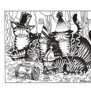 Kliban Cats Vintage Original Print New Year's Eve Party Cats 21