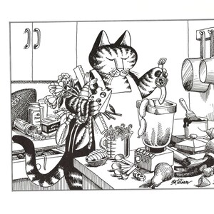 Kliban katten Vintage originele print domme kat in de keuken 50