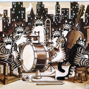 Kliban Cats Vintage Print: Silly Jazz Band Lithograph
