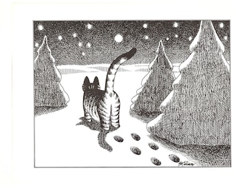 Kliban Cats Vintage Original Print Cat Footprints In The Snow 58