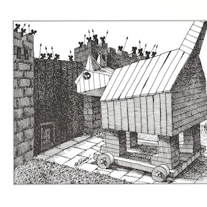 Kliban Cats Vintage Original Print Trojan Horse Cat Going Into Mouse Fort 16