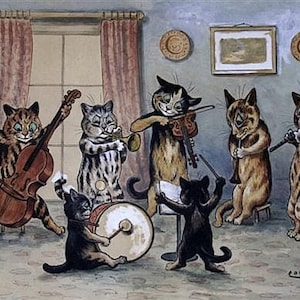 Louis Wain Katzen Band Spielen Erste Katze Illustrator Giclee Lustige Katze Niedliche Katze Illustration Drucken Reproduktion Katzenliebhaber Geschenk Katzenkunst Spaß