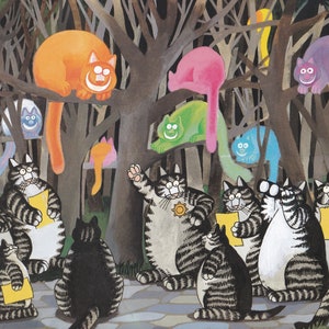 Kliban Cats Vintage Original Print Cats Gathering for Ghost Hunting D