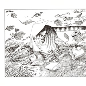 Kliban Cats Vintage Original Print Cat In A Wind Storm 25