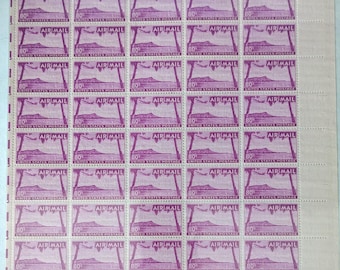 Foglio di francobolli postali aerei statunitensi vintage del 1952 Scott C46 80c Diamond Head Hawaii Foglio completo di 50 MNH OG Francobolli rari da collezione Filatelia Ephemera
