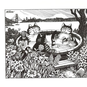 Impresión original vintage de Kliban Cats: gatos en el jacuzzi 55