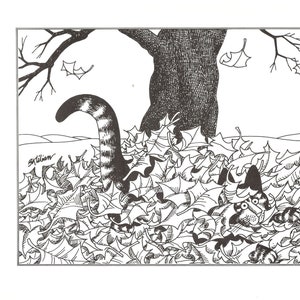 Kliban Cats Vintage Original Print Curious Cat In Fall Leaves 3