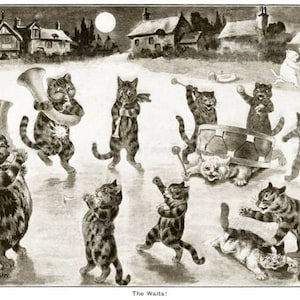 Louis Wain Cats Instrument Music First Cat Illustrator Giclee Funny Cat Cute Cat Illustration Print Reproduction Cat Lover Gift Cat Art Fun