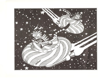 Kliban Cats Vintage Original Print Cats In Outer Space 48