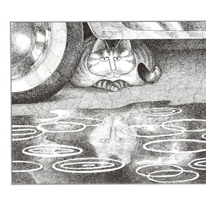 Kliban Cats Vintage Original Print Cat Under Car Avoiding The Rain 24