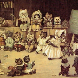 Louis Wain Cat At School First Cat Illustrator Giclee Funny Cat Cute Cat Illustration Print Reproduction Cat Lover Gift Cat Art Fun