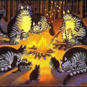 Kliban Cats Vintage Original Print Cats Silly Cats Camping by Fire DS