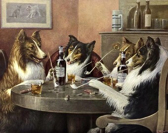 Hunde spielen Poker Poster: CM Coolidge Collies