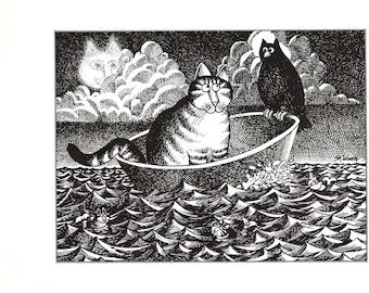 Kliban Cats Vintage Original Print Cat In Tub In Choppy Water 32