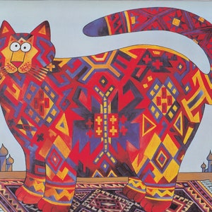 Kliban Cats Vintage Original Print Cat Plaid Cat Large Color D
