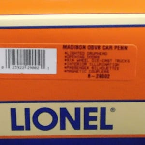 The Lionel 29002 Madison OBV8 Pennsylvania &quot;Philadelphia&quot; Madison Coach is a model from Lionel&#39;s O gauge collection
