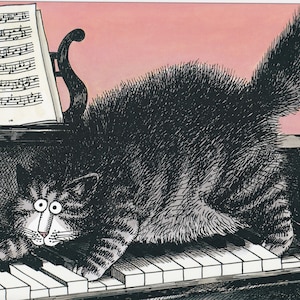 Kliban Cats Vintage Original Print Cat Playing The Piano Large Color D