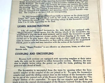 Vintage 1950s Lionel Trains Instruction Manual & Parts